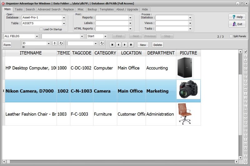 Office Asset Management Software for Windows PCs table view